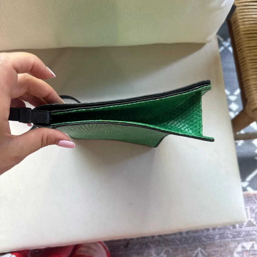 Vintage Green rattan Crossbody Bag with Black Accents